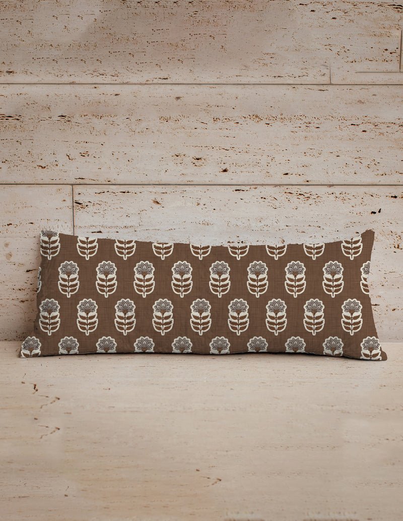 Erin and Ben Co. Sadie Floral Icon Brown Quilted Oblong 14" x33" Pillow