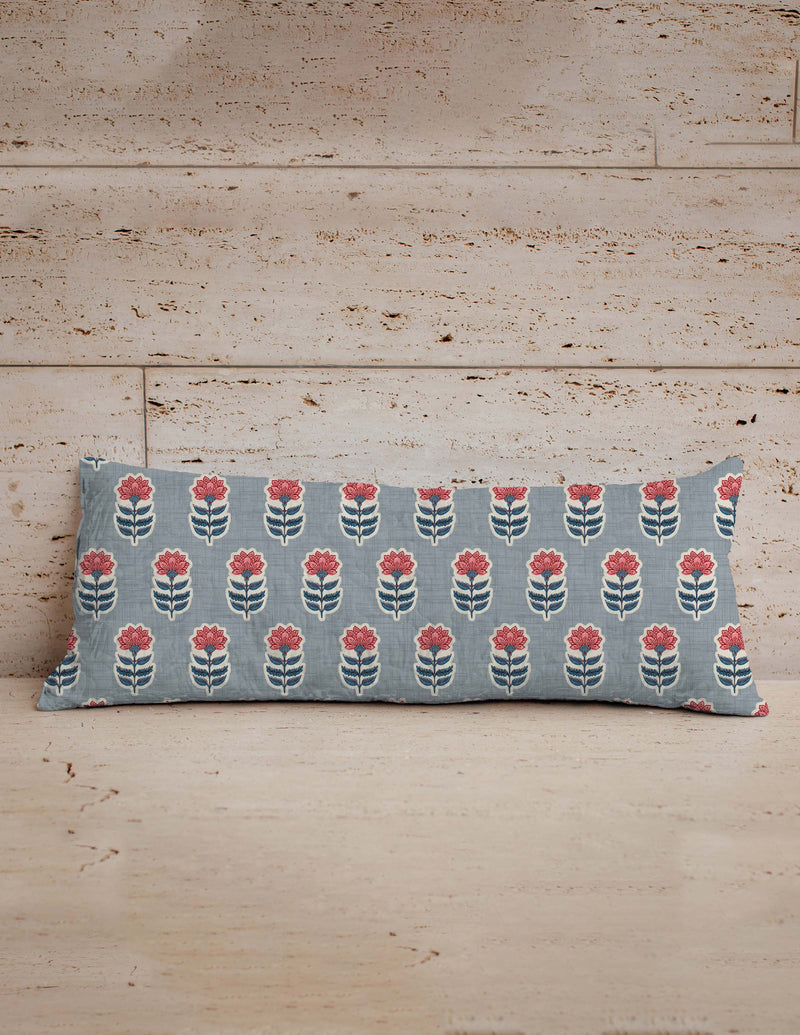 Erin and Ben Co. Sadie Floral Icon Blue Quilted Oblong 14" x33" Pillow