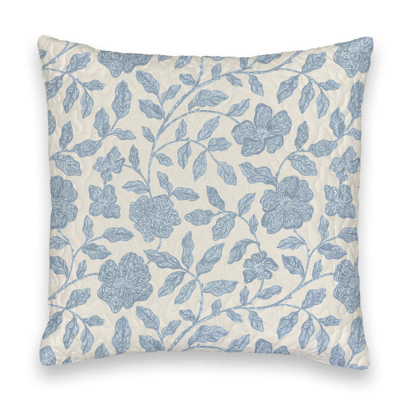 Erin and Ben Co. Paige Floral Blue Quilted 20" Pillow