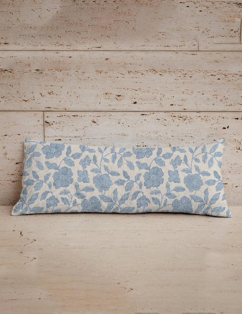 Erin and Ben Co. Paige Floral Blue Quilted Oblong 14" x33" Pillow
