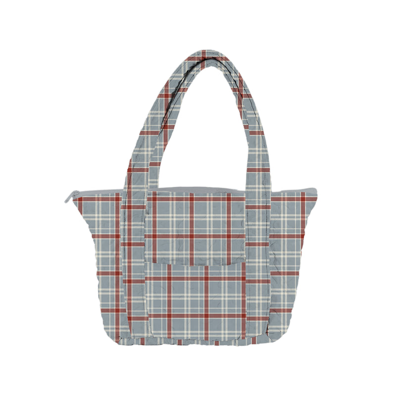 Erin and Ben Co. Willow Plaid Blue Zipper Tote Bag