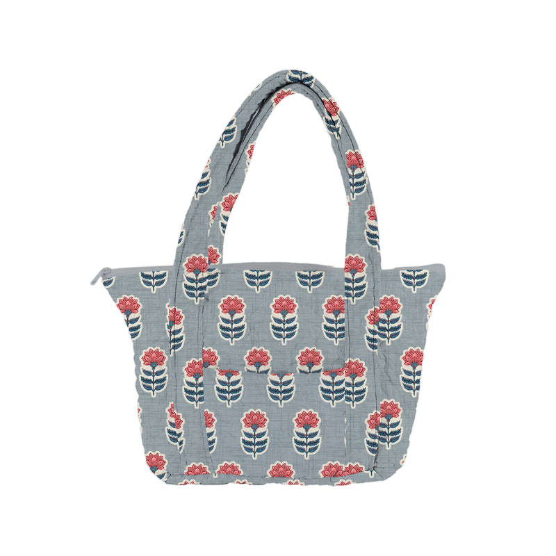 Erin and Ben Co. Sadie Floral Icon Blue Zipper Tote Bag