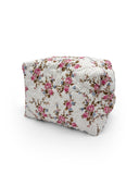 Rosey Floral White Quilted Makeup Bag