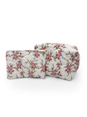 Rosey Floral White Quilted Makeup Bag