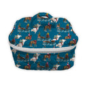 blue quilted travel bag with rodeo event pattern