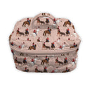 Cosmetic bag with horse and rider pattern on a white background