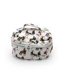 Cosmetic bag with horse and rider pattern on a white background