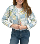 Scarlette Patchwork Blue Cropped Quilted Jacket