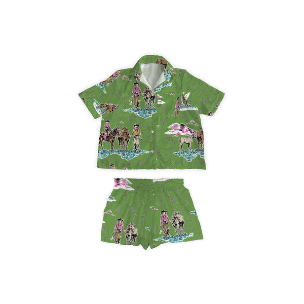 Sierra Cowgirl Green Shorty Pajama Set