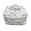 white quilted travel bag with texas features on it