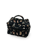 Black cosmetic bag with boot pattern on a white background