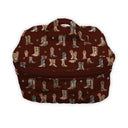 maroon quilted travel case with boot pattern 