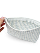 Ticking Stripe Blue Quilted Makeup Bag