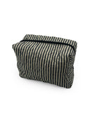 Ticking Stripe Linen/Black Quilted Makeup Bag