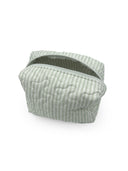 Ticking Stripe Sage Quilted Makeup Bag
