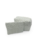 Ticking Stripe Sage Quilted Makeup Bag