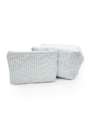Ticking Stripe Blue Quilted Makeup Bag