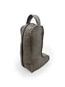 Ticking Stripe Linen/Black Quilted Boot Bag