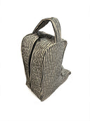 Ticking Stripe Linen/Black Quilted Boot Bag