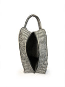 Ticking Stripe Linen/Black Quilted Boot Bag