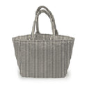 Ticking Stripe Linen/Black Quilted Handbag