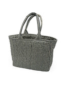 Ticking Stripe Linen/Black Quilted Handbag