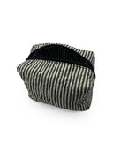 Ticking Stripe Linen/Black Quilted Makeup Bag