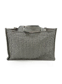 Ticking Stripe Linen/Black Quilted Tote