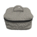 Striped fabric bag with a black zipper on a white background