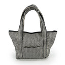 Ticking Stripe Linen/Black Zipper Tote Bag