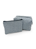 Ticking Stripe Navy Quilted Makeup Bag