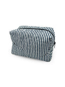 Ticking Stripe Navy Quilted Makeup Bag