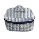 Striped fabric bag with black zipper on a white background