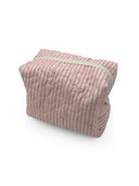 Ticking Stripe Sand/Fuchsia Quilted Makeup Bag