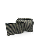 Ticking Stripe Linen/Black Quilted Makeup Bag
