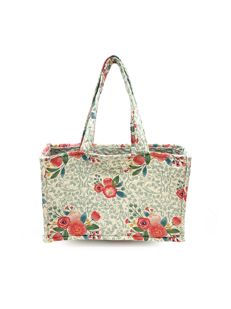 Erin & Ben Co. Zara Floral Linen Quilted Tote Bag