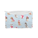 "Ho Ho Ho" Sweater Pups Blue Quilted Makeup Bag