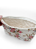 Rosey Floral White Quilted Makeup Bag